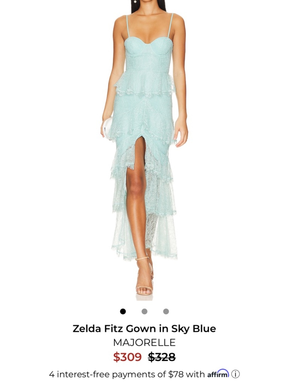 MAJORELLE Lace High-Low Dress in Sky Blue